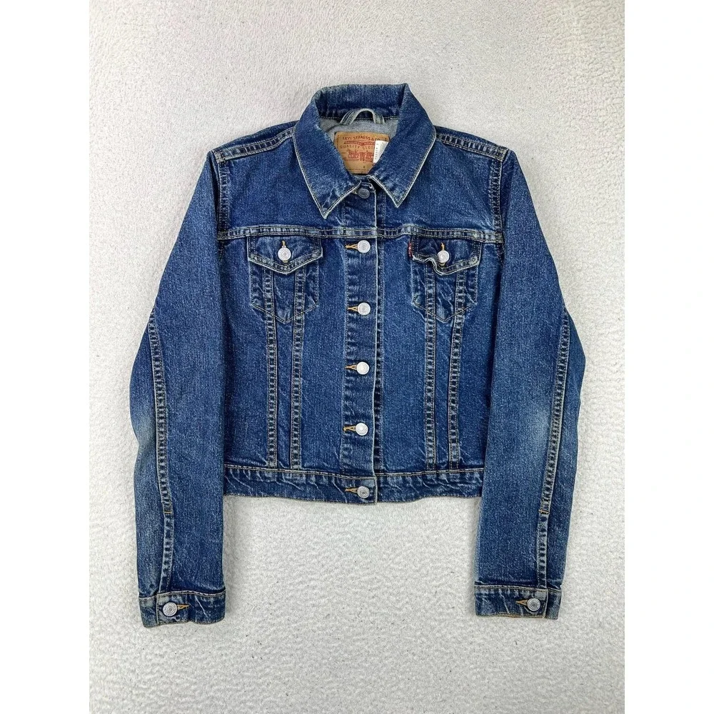 Levis Denim Jacket Youth Medium Blue Jean JR Trucker Button Front 7555CR 28352